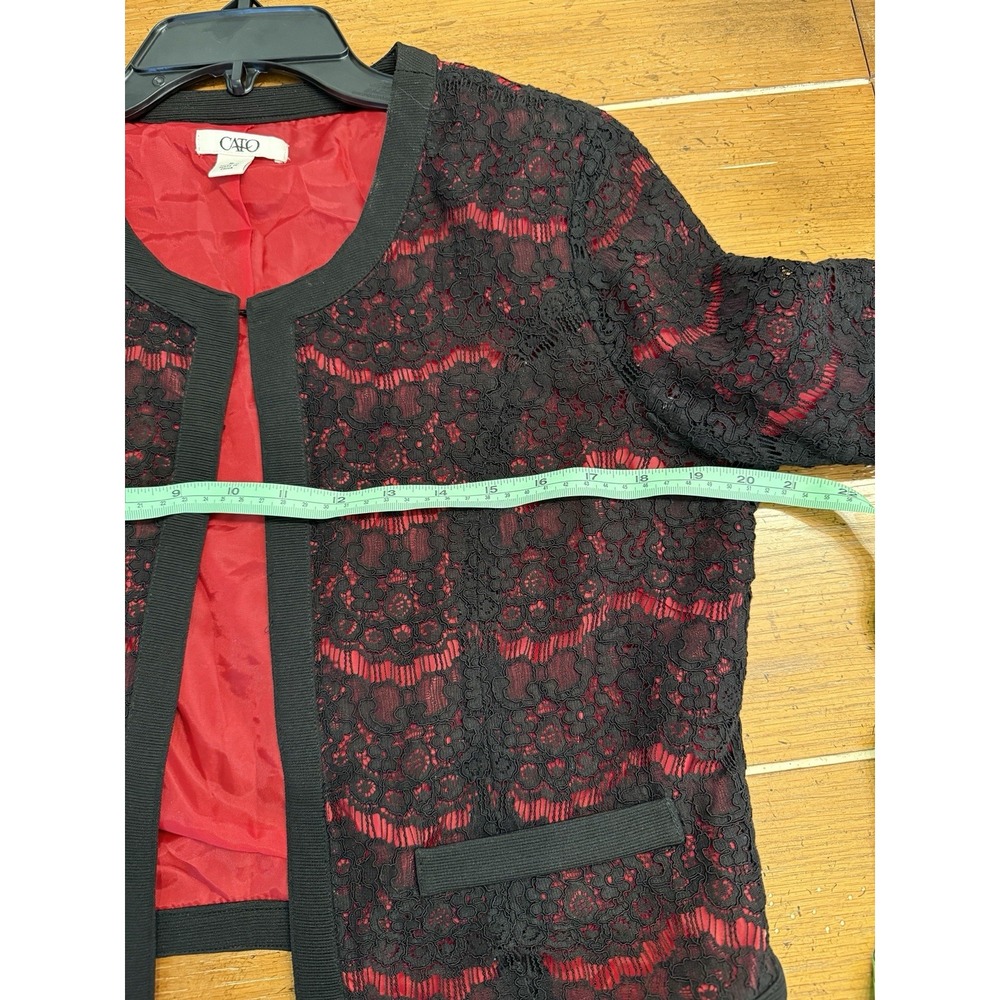 Whimsigoth Witchy Short Asymmetrical Jacket Lace Embroidered Cato Red Black Sz M - Picture 7 of 9